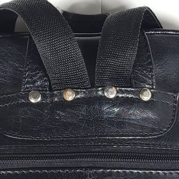 Ashwood Black Glazed Leather Medium Multi Compartments Purse Handbag Backpack - Picture 13 of 16